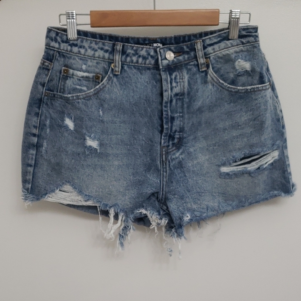 Fashion Nova Distressed Button Fly Denim Jean Shorts Sz L